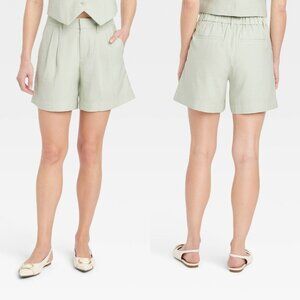 Size 2 - Womens High-Rise Pleated Front Shorts - A New Day - Light Green